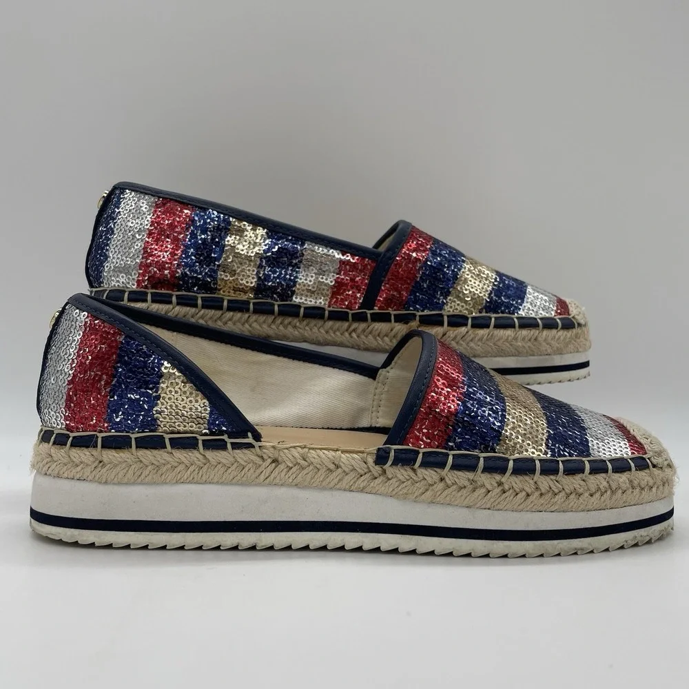 Tommy Hilfiger Womens 6.5 Shoes Flats Corliss‎ 2 American Flag Sequin Espadrille
